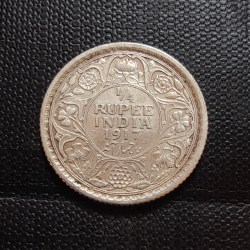 Alternative view of British India silver coin George V 1/4 Rupees Year 1917 Condition as image. Same and similar piece available