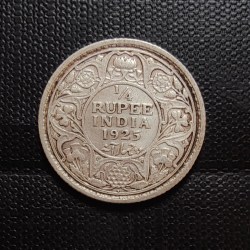 Alternative view of British India silver coin George V 1/4 Rupees Year 1925 Condition as image. Same and similar piece available
