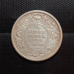 Alternative view of British India silver coin George V 1/4 Rupees Year 1934 Condition as image. Same and similar piece available