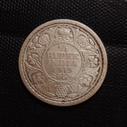 Alternative view of British India silver coin George V 1/4 Rupees Year 1913 Condition as image. Same and similar piece available