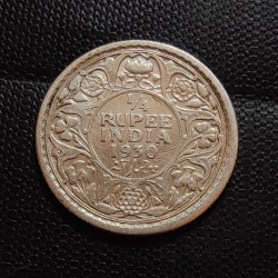 Alternative view of British India silver coin George V 1/4 Rupees Year 1930 Condition as image. Same and similar piece available