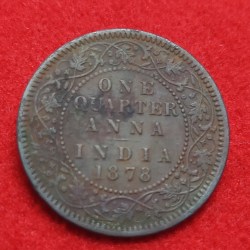 RARE ONE QUARTER ANNA VICTORIA EMPRESS 1876 CALCUTTA MINT