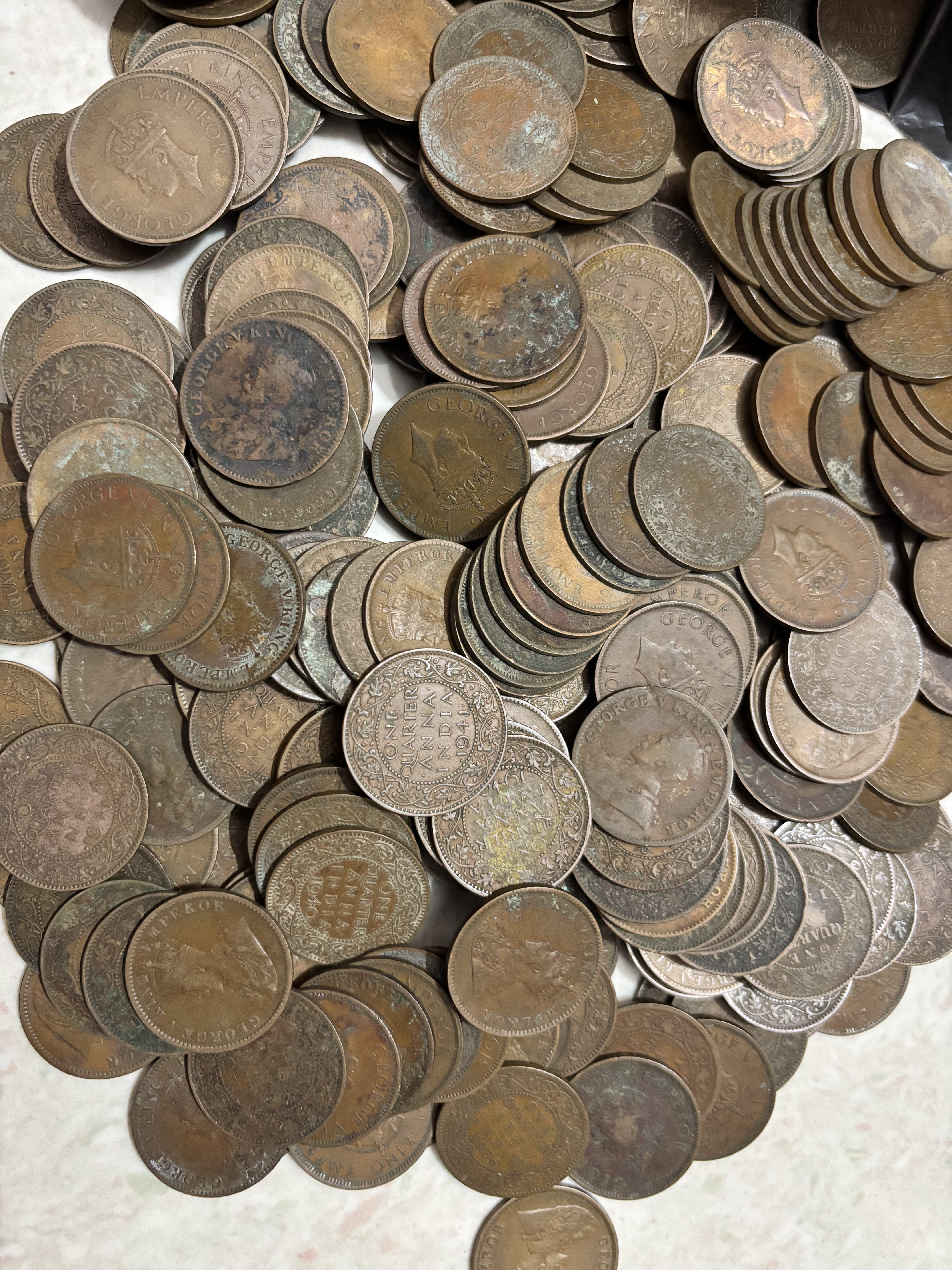 Quarter Anna George V and George VI 50 Bronze Coins Lot