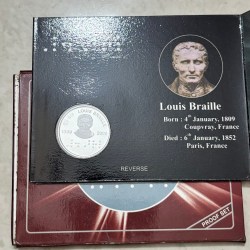 Alternative view of 2 Rupees Braille louis 2009 Kolkata Mint Proof Blister Rare