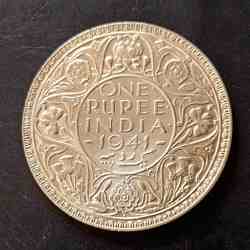 Alternative view of Silver British India King and emperor George vi Denominaton 1₹ 1941 Same and similar piece available
