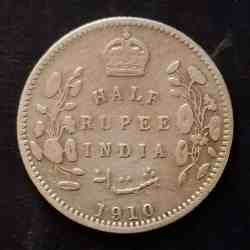 Alternative view of Silver British India King and emperor Edward VII Denominaton 1/2₹ Year 1910 Same and similar piece available