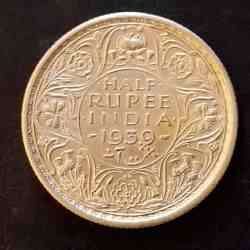 Alternative view of Silver British India King and emperor George vi Denominaton 1/2₹ Year 1939 Same and similar piece available
