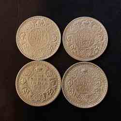 Alternative view of Silver British India Set of 4 pieces of 4 different year King and emperor George vi Denominaton 1 ₹ Excellent condition Same and similar piece available