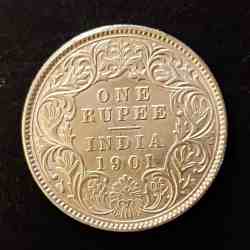 Silver British India Victoria queen Denominaton 1 ₹ Year 1901 Same and similar piece available