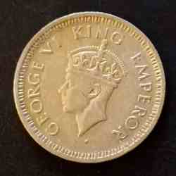 Silver British India King and emperor George vi Denominaton 1/4₹ Year 1944 Same and similar piece available