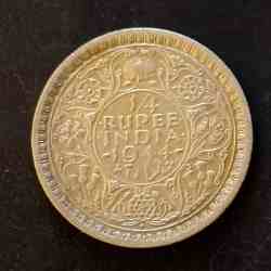 Alternative view of Silver British India King and emperor George vi Denominaton 1/4₹ Year 1944 Same and similar piece available