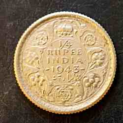 Alternative view of Silver British India King and emperor George vi Denominaton 1/4₹ Year 1943 Same and similar piece available