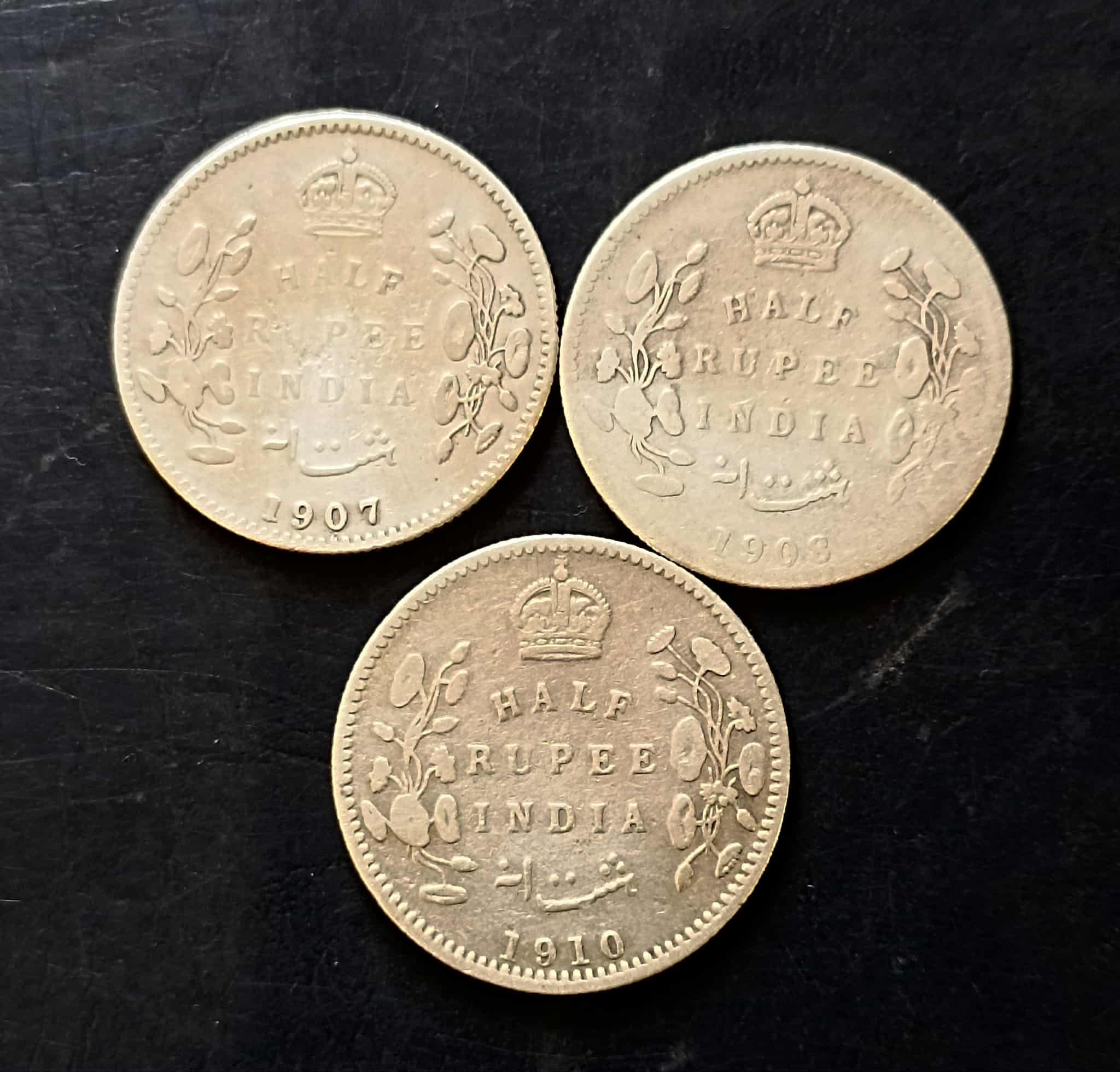 Silver British India King and emperor Edward VII Denominaton 1/2₹ Year 1907-1908-1910 Same and similar piece available - Image 2