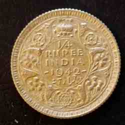 Alternative view of Silver British India King and emperor George vi Denominaton 1/4₹ Year 1942 Same and similar piece available