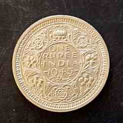 Alternative view of Silver British India King and emperor George vi Denominaton 1 ₹ Year 1945 Same and similar piece available