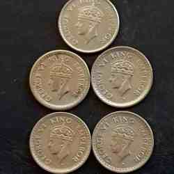 Alternative view of Silver British India Set of 5 pieces of 5 different year king and emperor George vi Denominaton 1/4₹ same and similar set are available