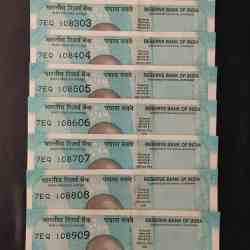 Reserve Bank of India Set of 9 different unique seriel number with same prefix starting from 108 holy number Denomination:₹50 Excellent condition