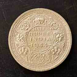 Alternative view of Silver British India King and emperor George vi Denominaton 1/2₹ 1944 lahore mint Same and similar piece available