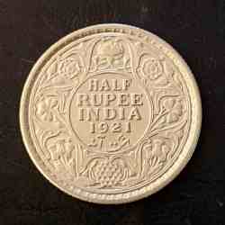Silver British India King and emperor George v Denominaton 1/2₹ Year 1921 Same and similar piece available