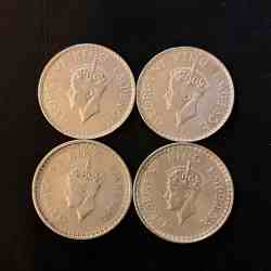 Silver British India Set of 4 pieces of 4 different year King and emperor George vi Denominaton 1 ₹ Excellent condition Same and similar piece available