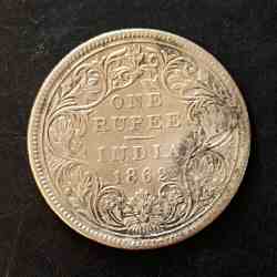 Silver British India Victoria queen Denominaton 1 ₹ Year 1862 Same and similar piece available