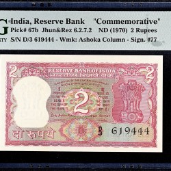 Rs 2 India Banknote Graded By PMG 65 Issue B N Adarkar Commemorative Issue Very unique and Rare