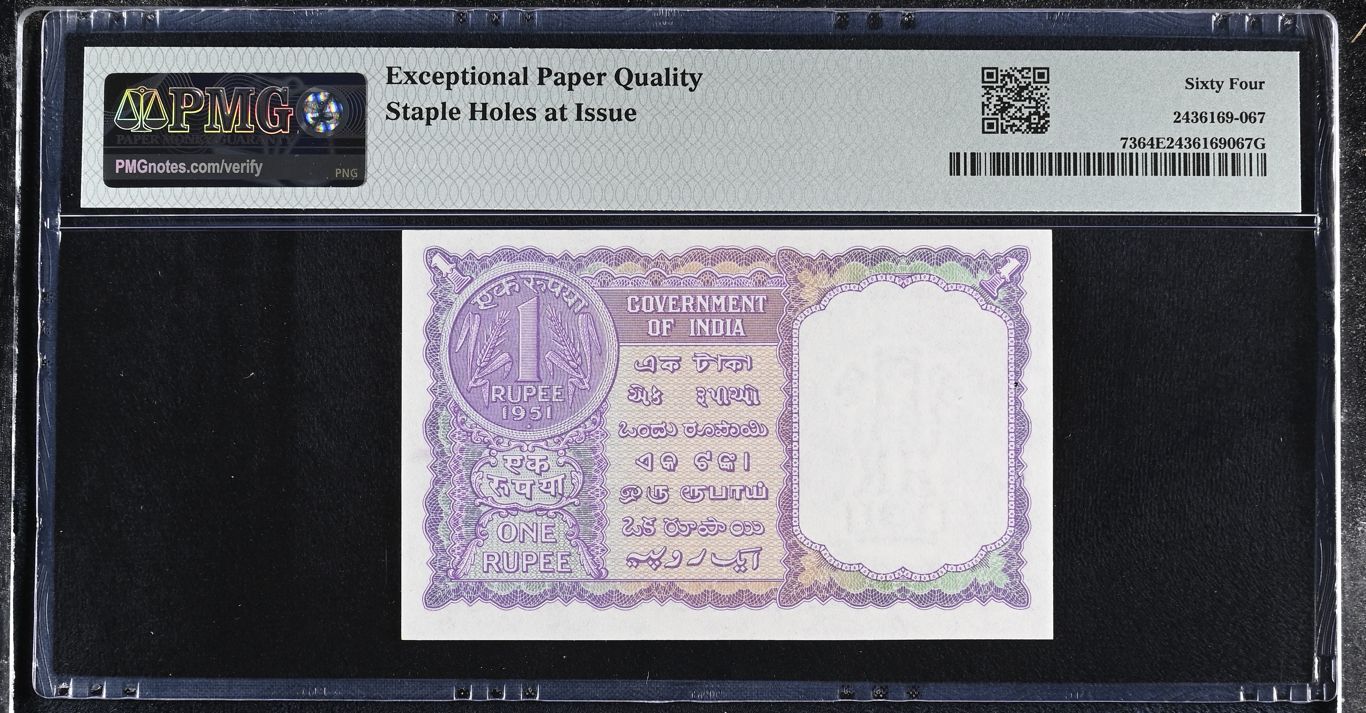 Re 1 India Banknote Graded By PMG 64 Issue Year 19511 Signed By K G Ambegaonkar Very unique and Rare - Image 2