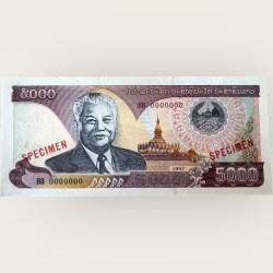 Laos 5000 Kip Specimen Issue World Banknote Specimen Collection Unique and Rare