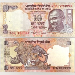 D 48 Rs 10 India Banknote Signature series Signed by C Rangarajan Inset M 1997 Issue