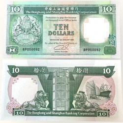 Hongkong 10 Dollar Banknote Low Serial 000092 Unique Collectible Quality Banknote Rare