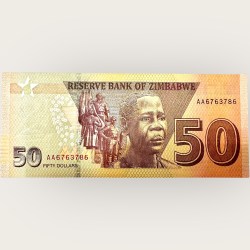 Zimbabwe 50 Dollars World Banknote Ending 786 Series Unique and Rare