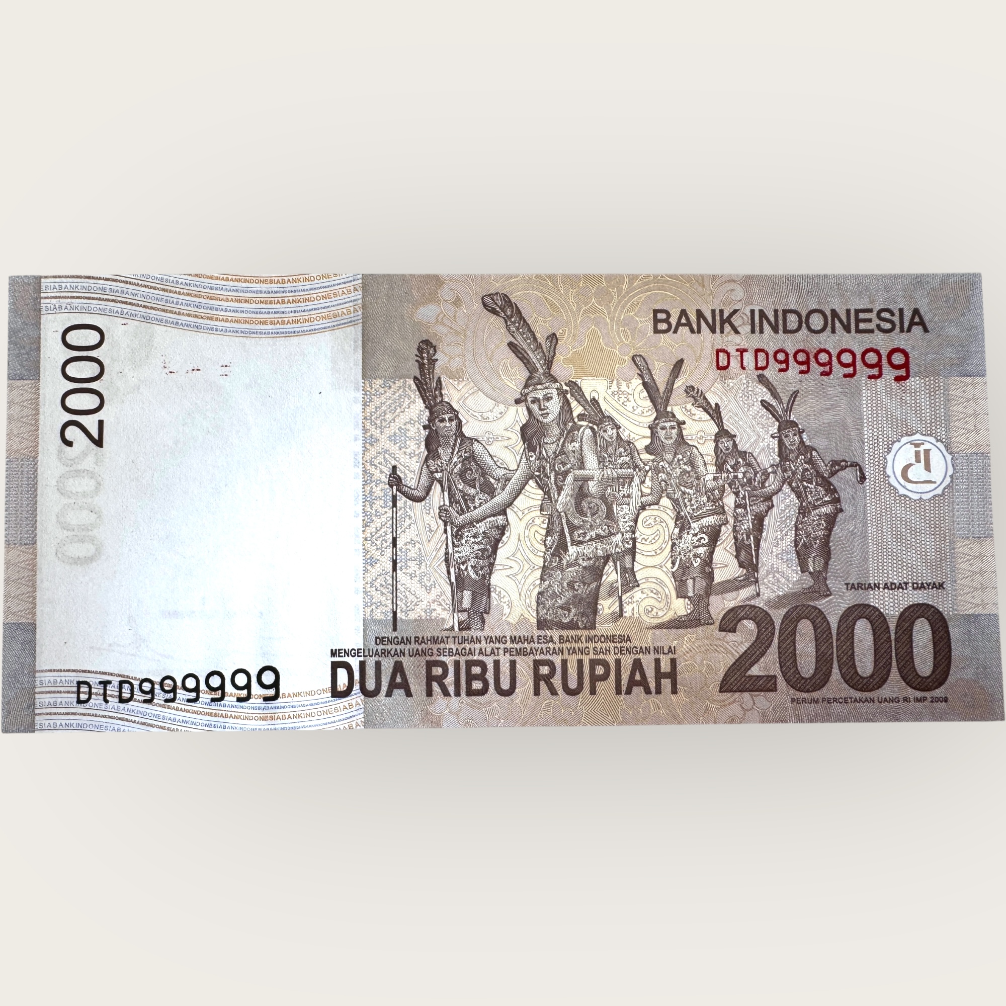 Indonesia 2000 Rupiah Low Serial 2016 Issue Gem UNC 999999 Unique and Rare