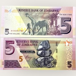Zimbabwe 5 Dollars World Banknote Ending 786 Series Unique and Rare