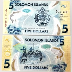 Solomon Islands 5 Dollars Polymer World Banknote Ending 786 Series Unique and Rare Polymer