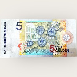 Alternative view of Suriname Issue 5 Gulden World Banknote Ending 786 Series Unique and Rare