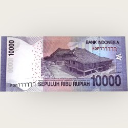 Indonesia 10000 Rupiah Low Serial 2015 Issue Gem UNC 777777 Unique and Rare