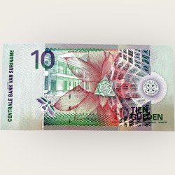 Alternative view of Suriname 10 Gulden World Banknote Ending 786 Series Unique and Rare