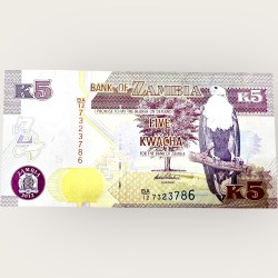 Zambia 5 Kwacha World Banknote Ending 786 Series Unique and Rare