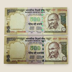 Rs 500 India Banknote Previous Rare Issue 999999 and 1000000 Gem Unc Unique and Rare Raghuram Rajan Issue Error