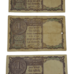 Alternative view of One Rupee Old BIG COIN Year 1957 A.K ROY Mixed Lot 3 Notes are in Collectable Grades.