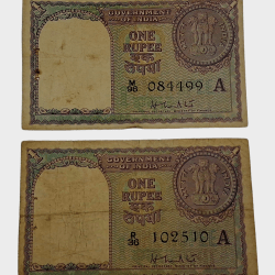 One Rupee Old BIG COIN Year 1957 Signature H.M PATEL Pair 2 Notes are in Collectable Grades.