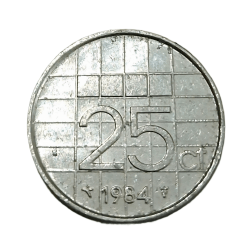 NETHERLANDS Nickel 25 CENTS Year 1984 in High Collectable Grade.