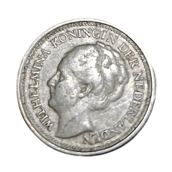 Alternative view of NETHERLANDS Silver 10 CENTS Year 1930 Wilhelmina Koningin in Collectable Grade.