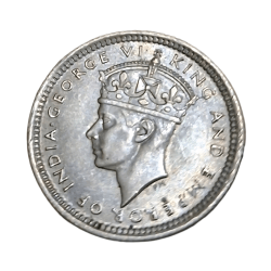 Alternative view of COMMISSIONERS OF CURRENCY "MALAYA" Silver 5 CENTS Year 1945 King GEORGE-VI in High AUNC Grade.
