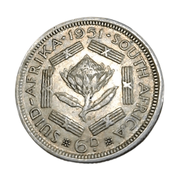 SOUTH AFRICA Silver 6 PENCE Year 1951 King GEORGE-VI in High Collectable Grade.