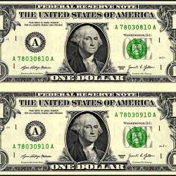 USA 1 Dollars Banknote 2017 Issue B Series Gem UNC 2 Notes UNCUT Sheet Very Unique and Ultra Rare