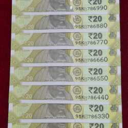 786110 - 786990 ( 9 PCS SET) 20 RUPEES GEM UNC RARE ( 9 NOTE SET)