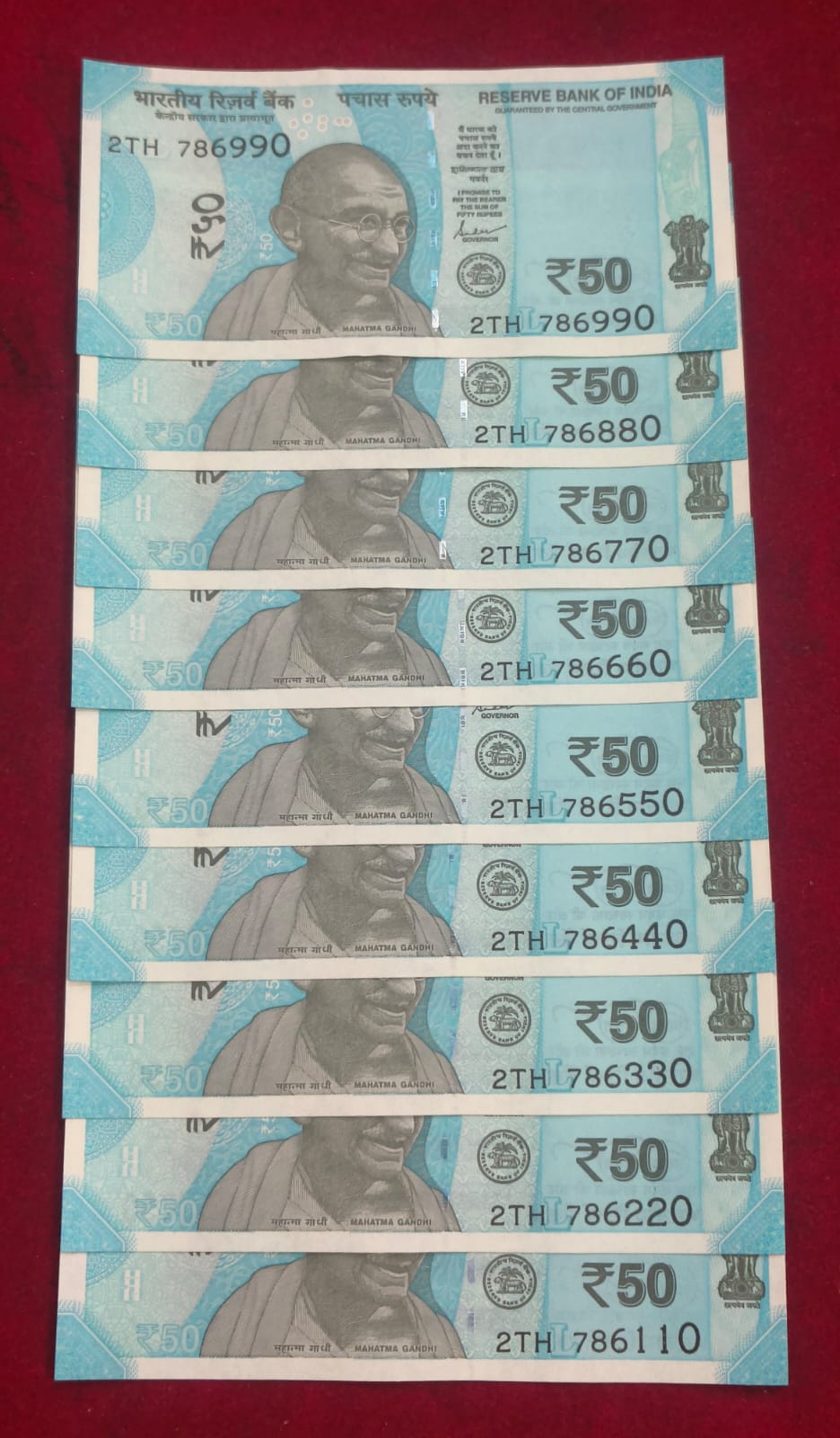 786110 - 786990 ( 9 PCS SET) 50 RUPEES GEM UNC RARE ( 9 NOTE SET)