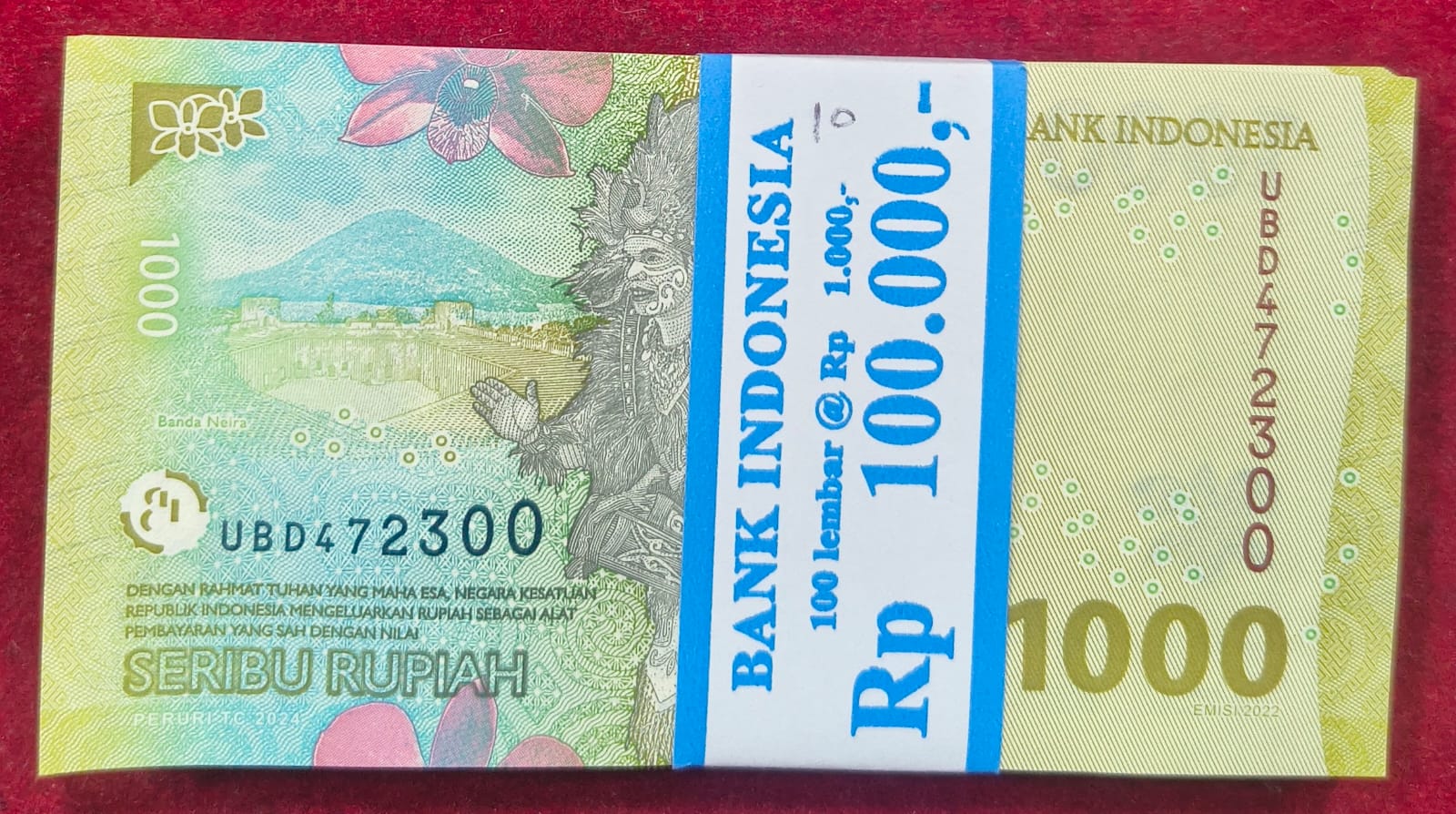 INDONESIA 1000 RUPIAH RARE (100 NOTE ) SERIAL PACKET GEM UNC - Image 2