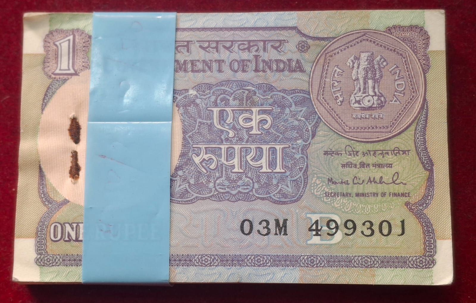1 RUPEES 1991 GOVERNOR Montek Singh Ahluwalia RARE ( 100 NOTES) SERIAL PACKET